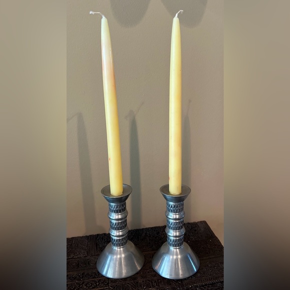 2 Scandinavian Minimalist Candlesticks Pewter Mastad Norway 103 Tin Zinn  50's - Picture 2 of 10